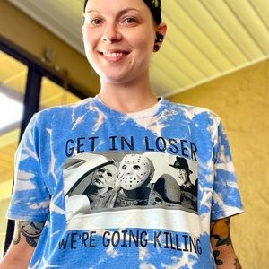 Blue Spiral Bleach Screen Print Custom Tee